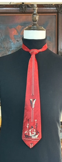 Vintage 1960s Wembley "Romance" Necktie.  Red, Black, and White. Made in the USA.